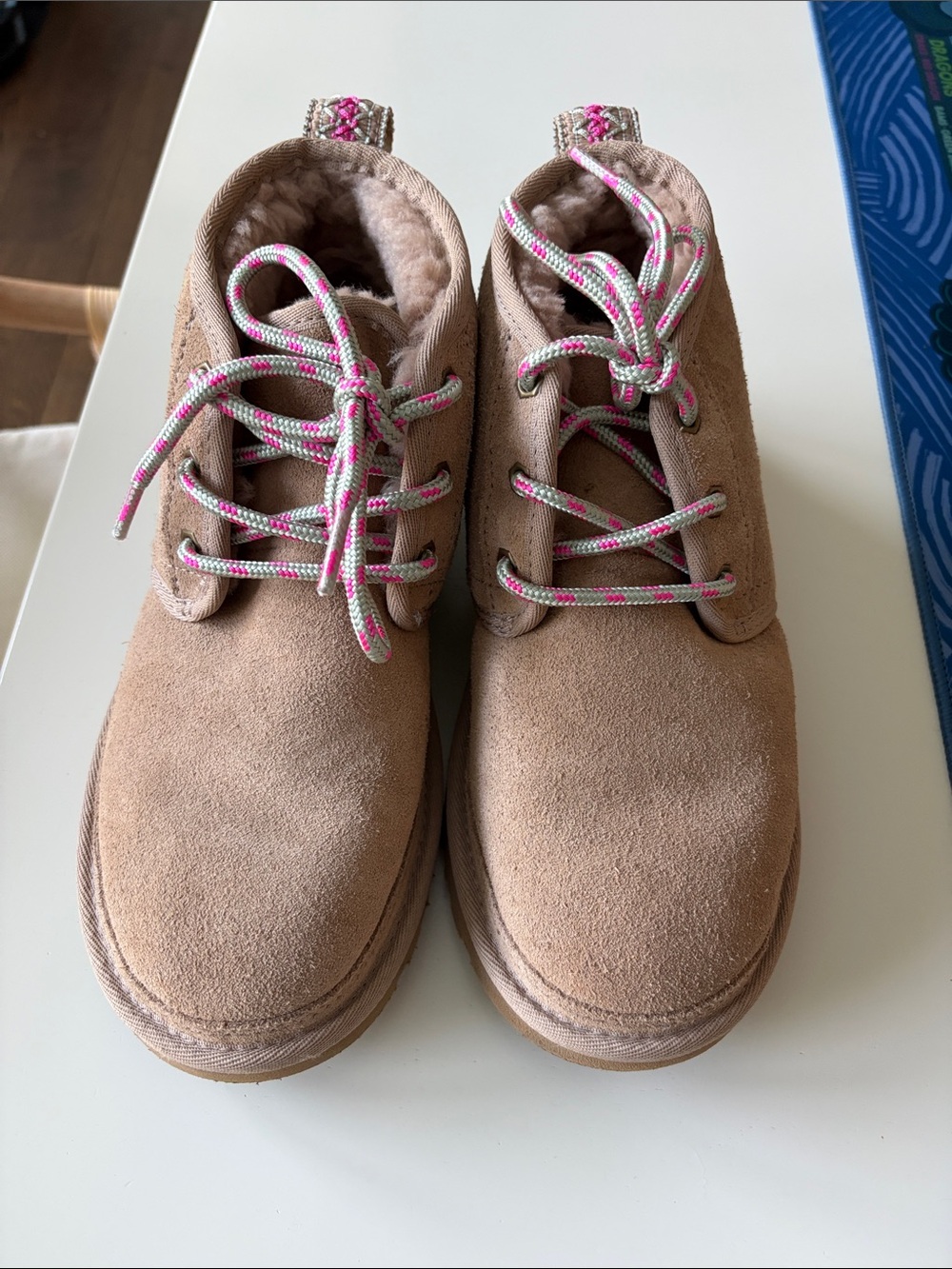 UGG Tan Suede Chukka Boots with Pink-Accented Laces